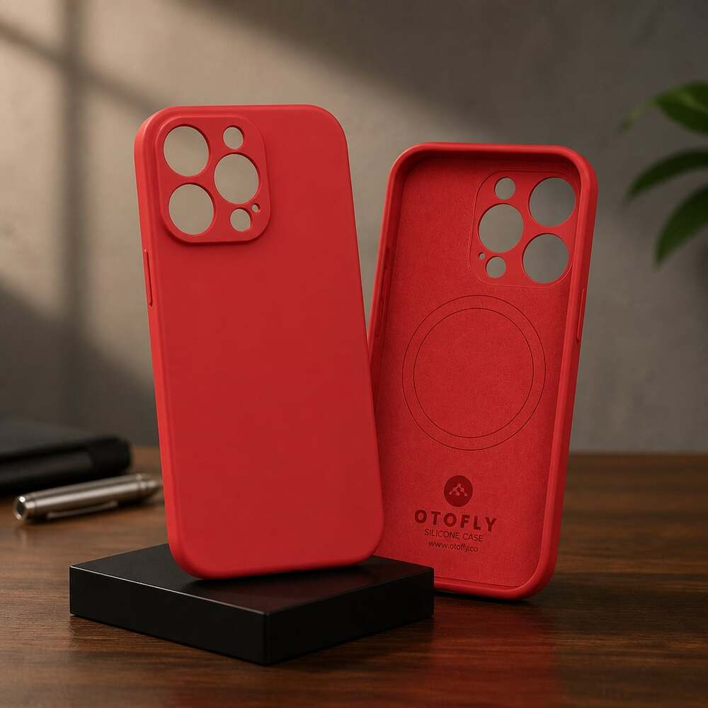 OTOFLY Magnetic Silicone Case for iPhone 16 Pro 3-in-1 Kit (Red)